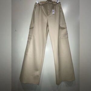 Express Buttery Faux Leather Cargo Pants Lined Neutral Cream 14R NWT wide leg